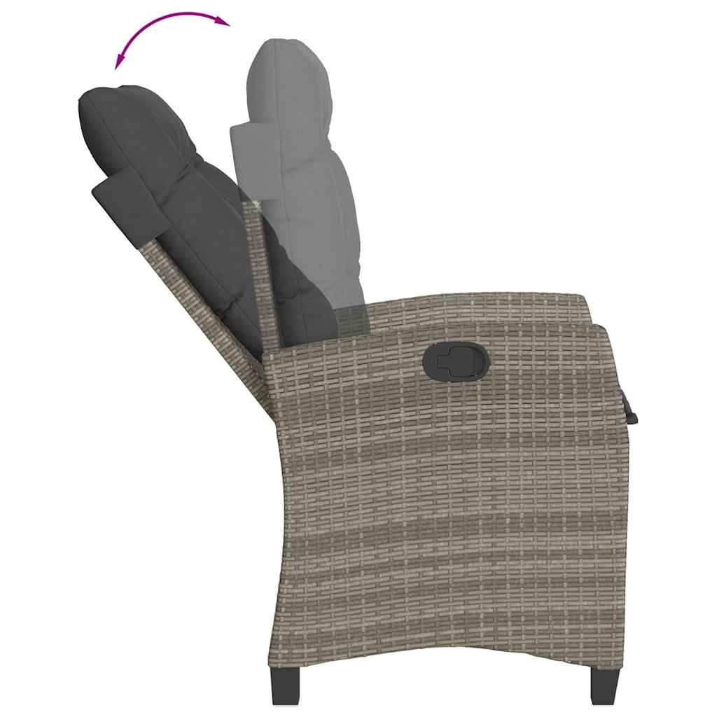 vidaXL Fauteuil de jardin réglable avec coussin gris en résine tressée