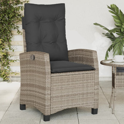 vidaXL Fauteuil de jardin réglable avec coussin gris en résine tressée