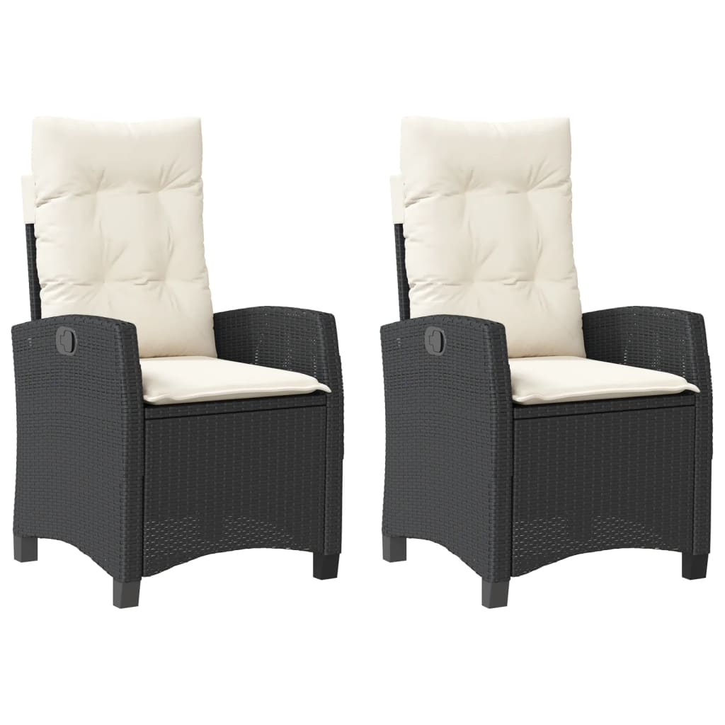 vidaXL Gartensessel mit Kissen 2 Stk. Verstellbar Schwarz Poly Rattan