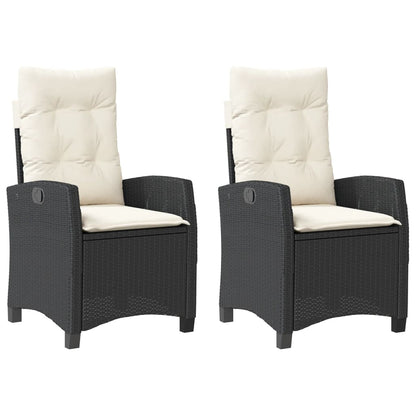 vidaXL Gartensessel mit Kissen 2 Stk. Verstellbar Schwarz Poly Rattan