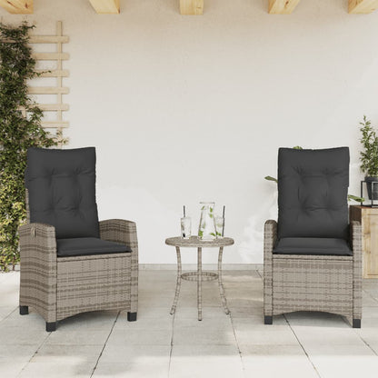 vidaXL Gartensessel mit Kissen 2 Stk. Verstellbar Grau Poly Rattan