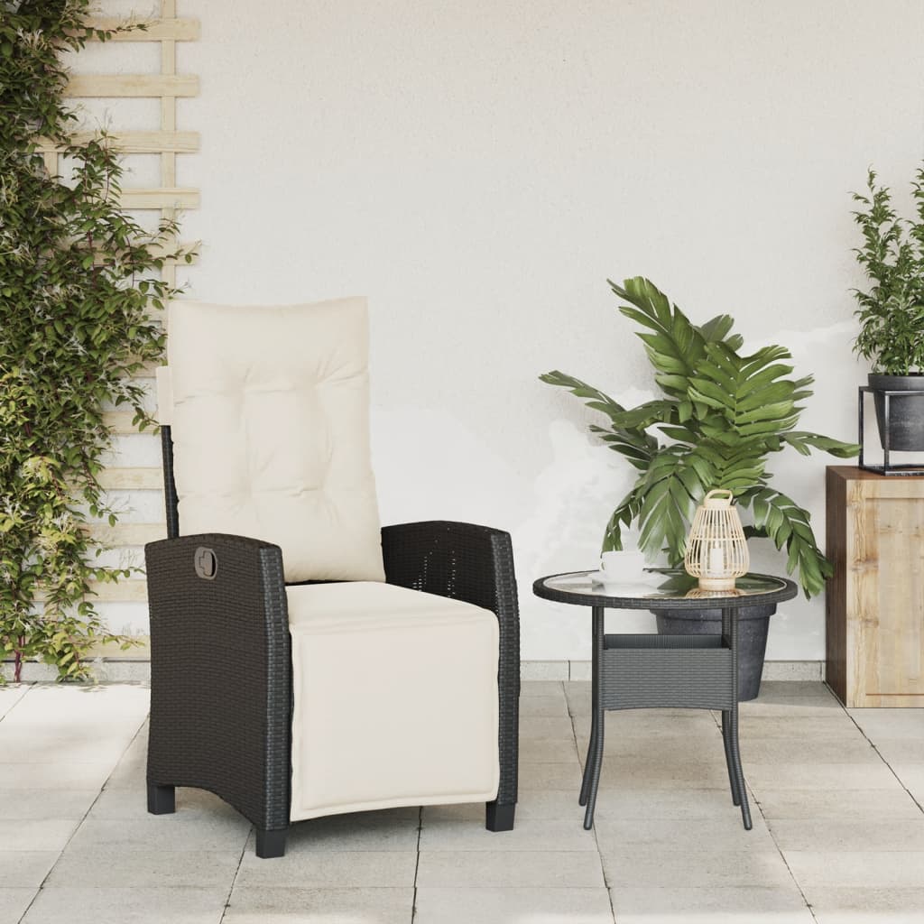 vidaXL Fauteuil de jardin avec repose-pieds Réglable Résine tressée Noir