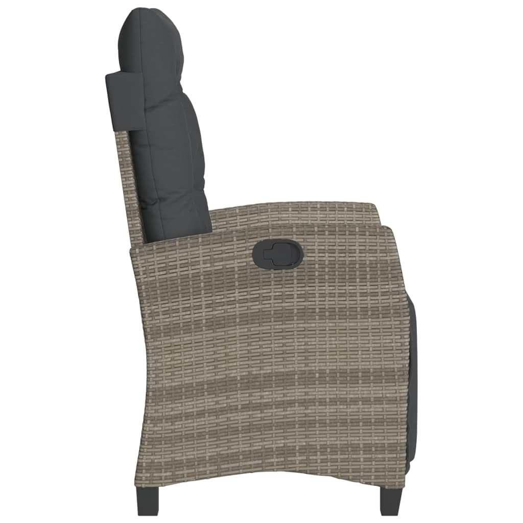 vidaXL Gartensessel mit Fußteil Verstellbar Grau Poly Rattan