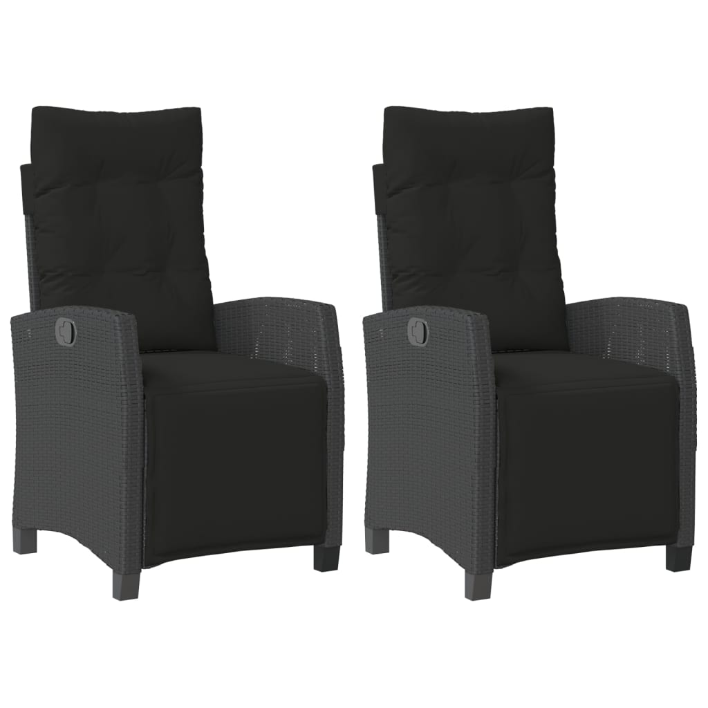 vidaXL Gartensessel mit Fußteil 2 Stk. Verstellbar Schwarz Poly Rattan