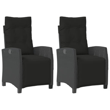 vidaXL Gartensessel mit Fußteil 2 Stk. Verstellbar Schwarz Poly Rattan