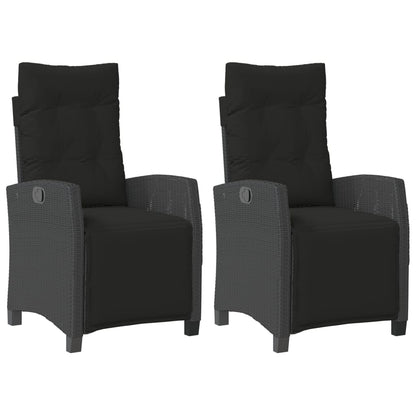 vidaXL Gartensessel mit Fußteil 2 Stk. Verstellbar Schwarz Poly Rattan