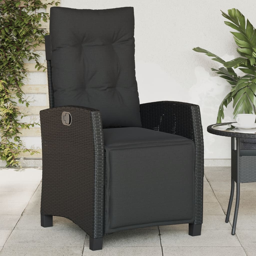 vidaXL Gartensessel mit Fußteil 2 Stk. Verstellbar Schwarz Poly Rattan