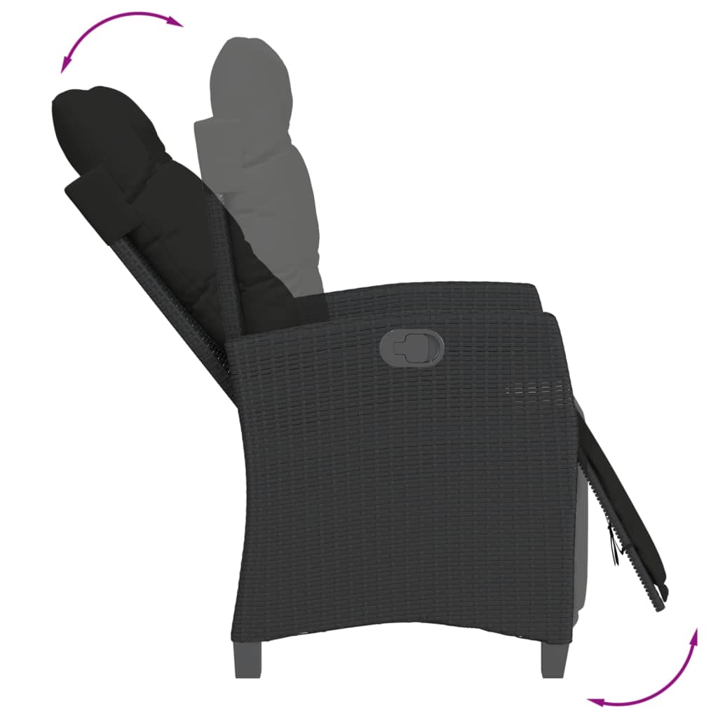 vidaXL Gartensessel mit Fußteil 2 Stk. Verstellbar Schwarz Poly Rattan