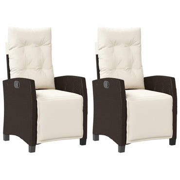 vidaXL Gartensessel mit Fußteil 2 Stk. Verstellbar Braun Poly Rattan