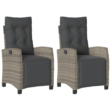 vidaXL Fauteuils de jardin avec repose-pieds 2 pcs Réglable Gris Résine Tressée