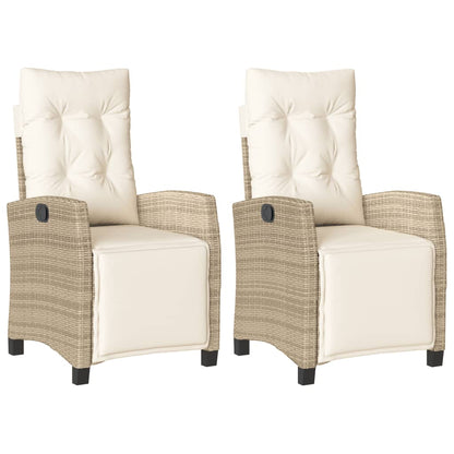 vidaXL Gartensessel mit Fußteil 2 Stk. Verstellbar Beige Poly Rattan