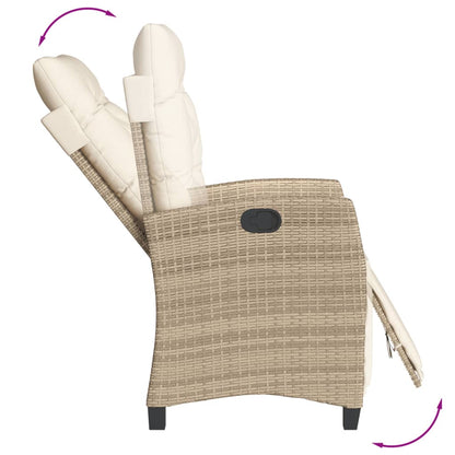 vidaXL Gartensessel mit Fußteil 2 Stk. Verstellbar Beige Poly Rattan