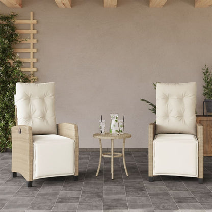 vidaXL Gartensessel mit Fußteil 2 Stk. Verstellbar Beige Poly Rattan