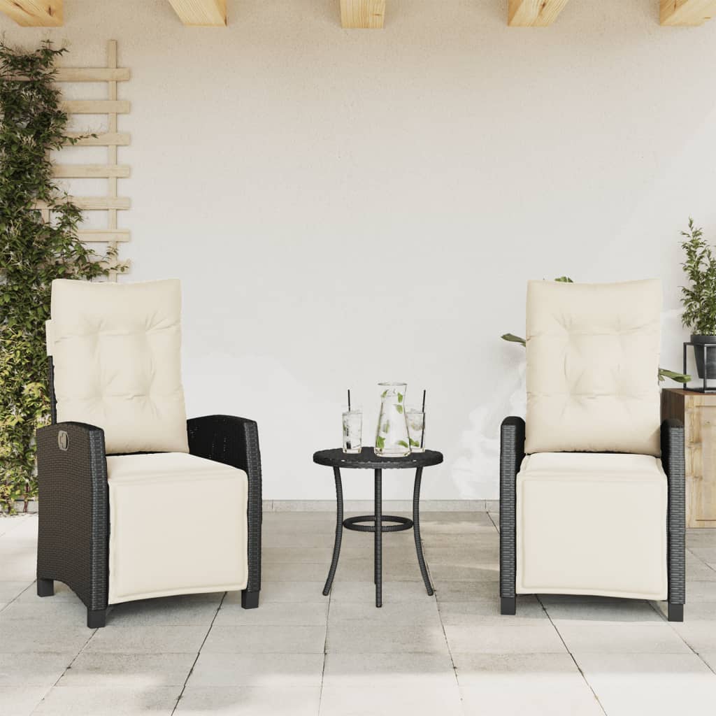 3-tlg. Bistro-Set mit Kissen Schwarz Poly Rattan