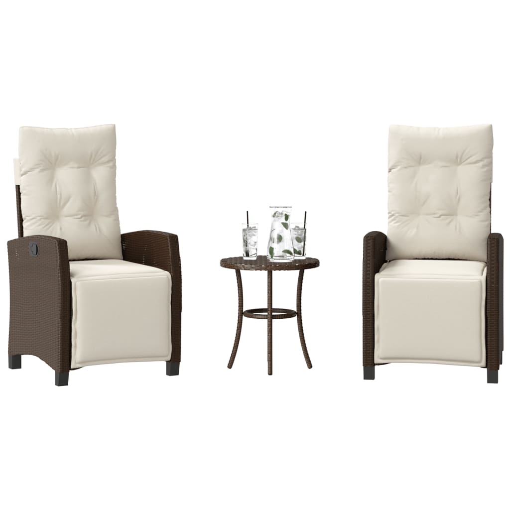 vidaXL 3-tlg. Bistro-Set mit Kissen Braun Poly Rattan