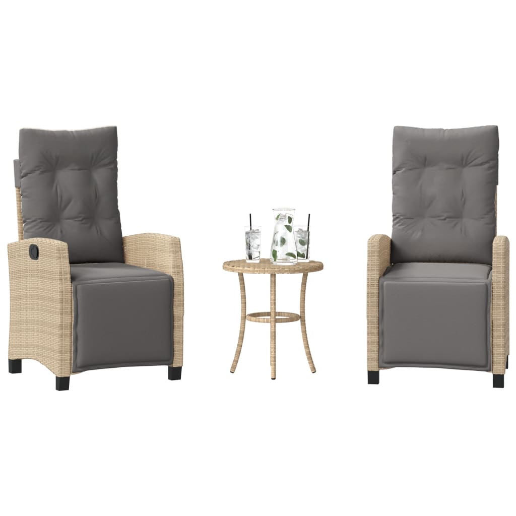 vidaXL 3-tlg. Bistro-Set mit Kissen Beigemischung Poly Rattan