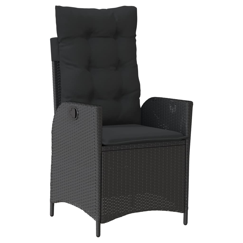 vidaXL Gartensessel Verstellbar mit Kissen Schwarz Poly Rattan