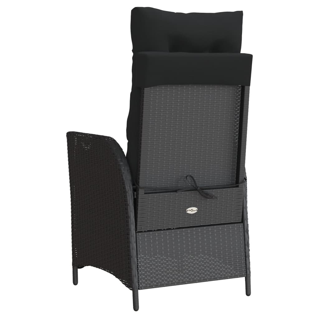 vidaXL Gartensessel Verstellbar mit Kissen Schwarz Poly Rattan