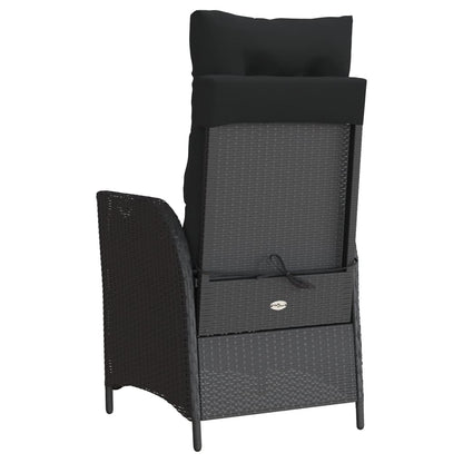 vidaXL Gartensessel Verstellbar mit Kissen Schwarz Poly Rattan