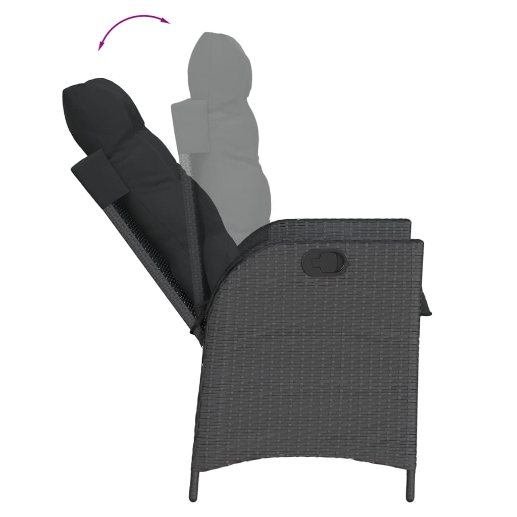 vidaXL Gartensessel Verstellbar mit Kissen Schwarz Poly Rattan