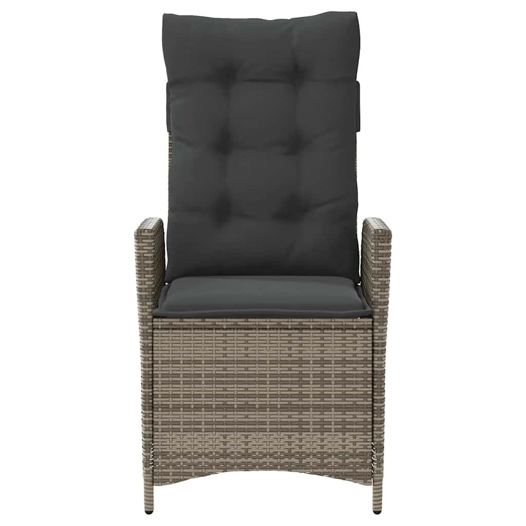 vidaXL Gartensessel Verstellbar mit Kissen Grau Poly Rattan