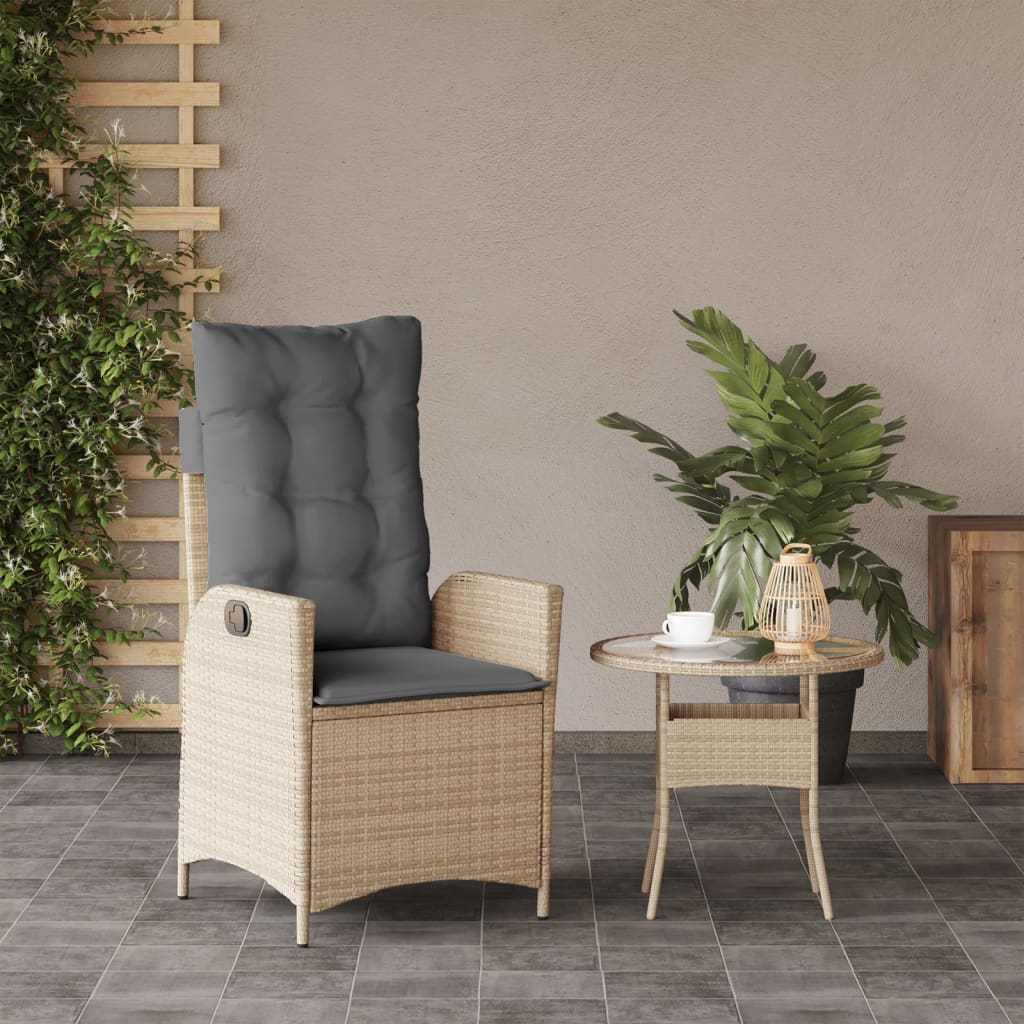 vidaXL Fauteuil de jardin avec coussins réglable Mélange beige Résine tressée