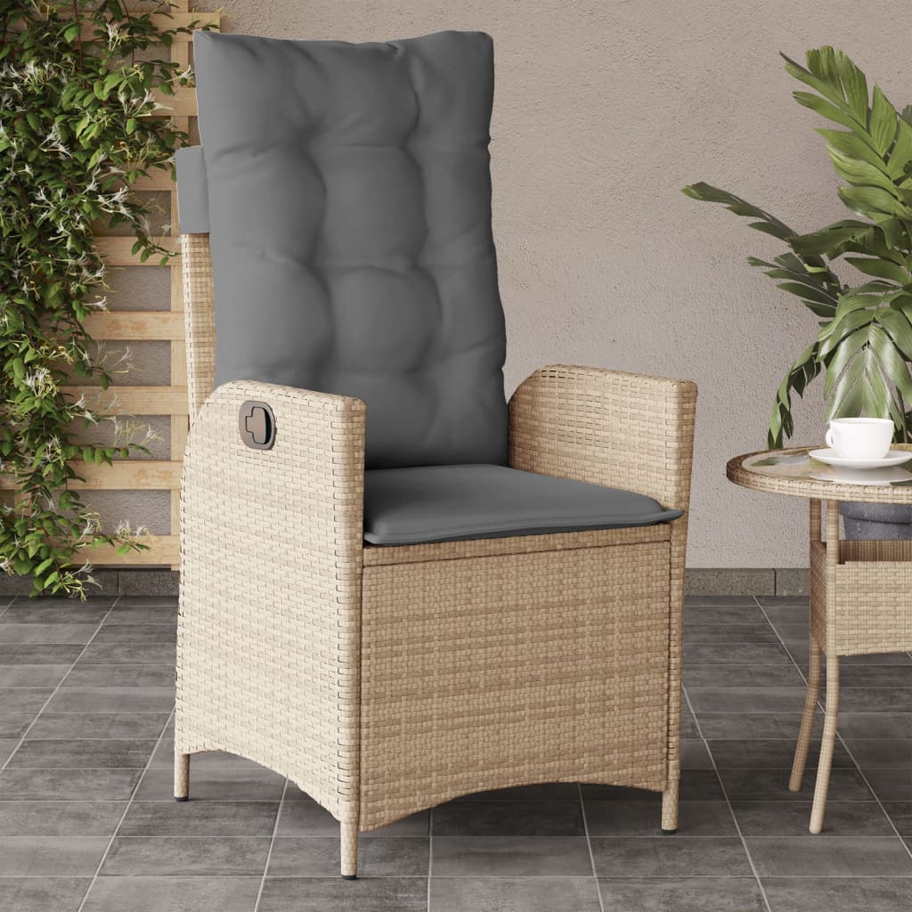 vidaXL Fauteuil de jardin avec coussins réglable Mélange beige Résine tressée