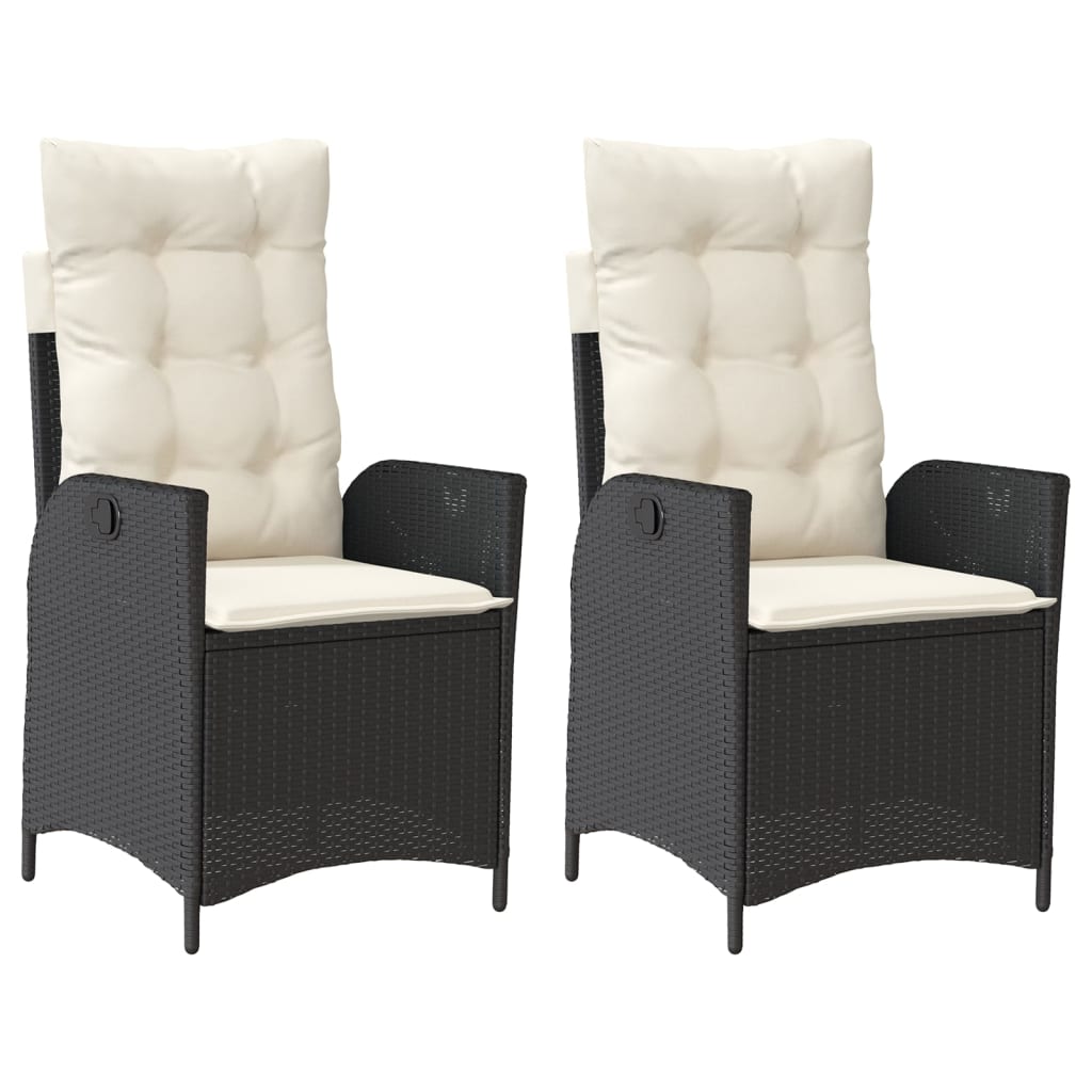 vidaXL Fauteuils de jardin avec coussins 2 pcs Réglables Noir Résine tressée
