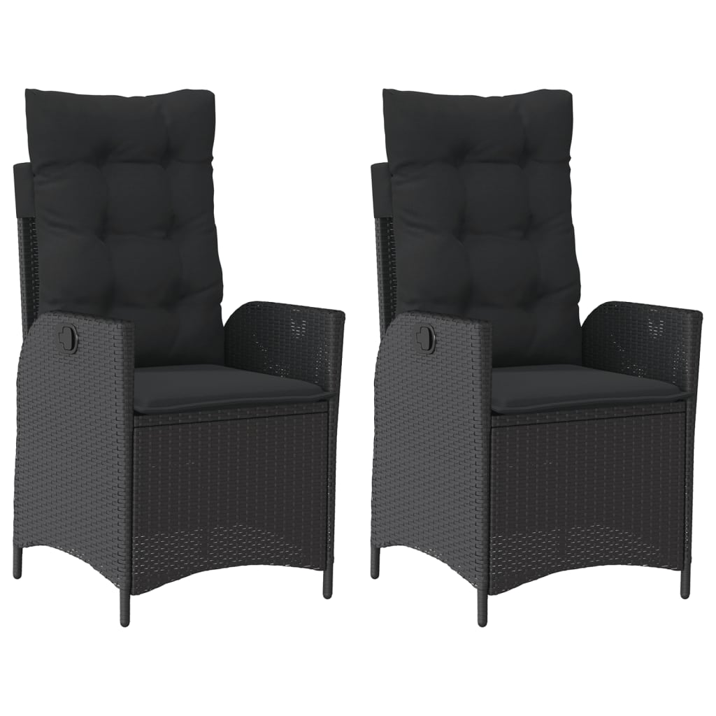 vidaXL Gartensessel mit Kissen 2 Stk. Verstellbar Schwarz Poly Rattan