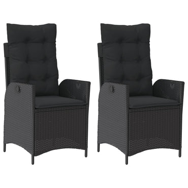 vidaXL Gartensessel mit Kissen 2 Stk. Verstellbar Schwarz Poly Rattan