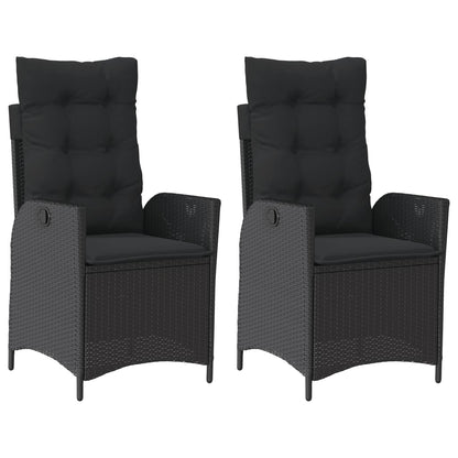 vidaXL Gartensessel mit Kissen 2 Stk. Verstellbar Schwarz Poly Rattan