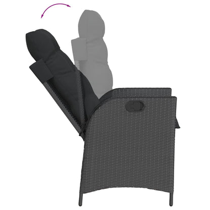 vidaXL Gartensessel mit Kissen 2 Stk. Verstellbar Schwarz Poly Rattan