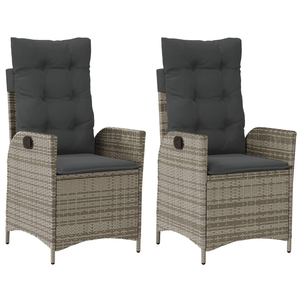 vidaXL Fauteuils de jardin avec coussins 2 pcs Résine tressée Gris Réglable