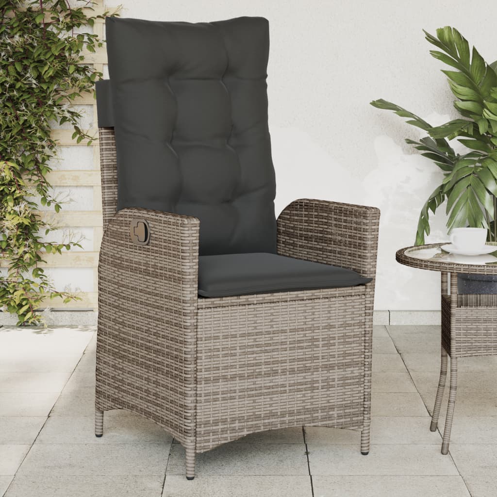 vidaXL Fauteuils de jardin avec coussins 2 pcs Résine tressée Gris Réglable