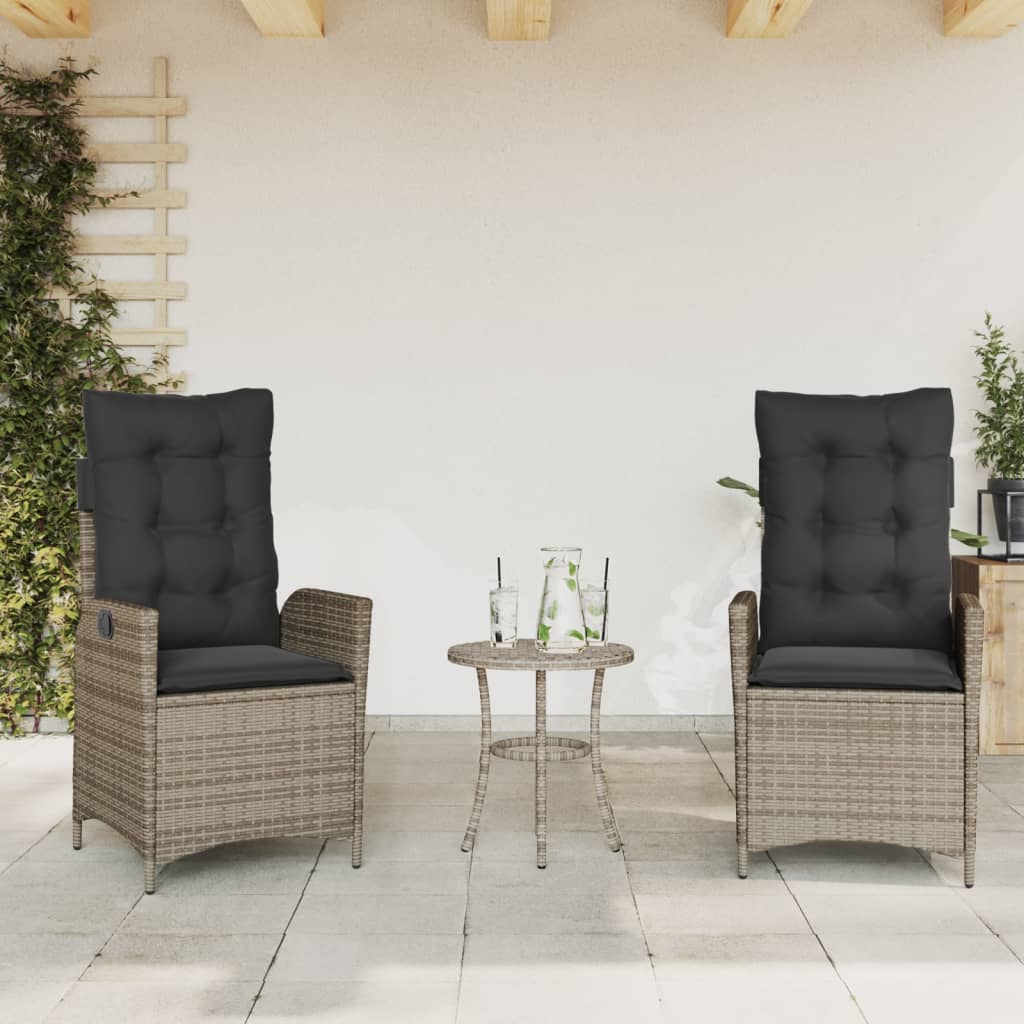vidaXL Fauteuils de jardin avec coussins 2 pcs Résine tressée Gris Réglable