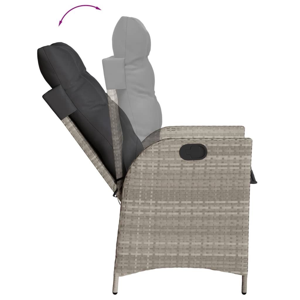 vidaXL Gartensessel mit Kissen 2 Stk. Verstellbar Hellgrau Poly Rattan