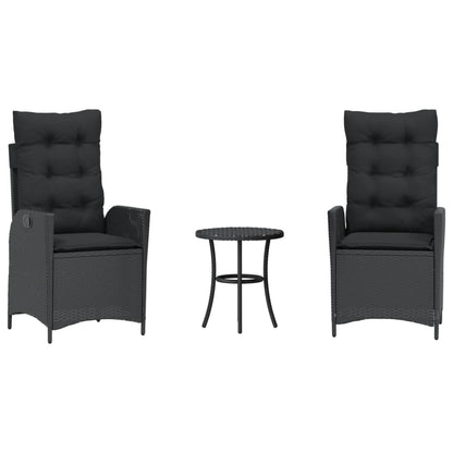 vidaXL 3-tlg. Bistro-Set mit Kissen Schwarz Poly Rattan