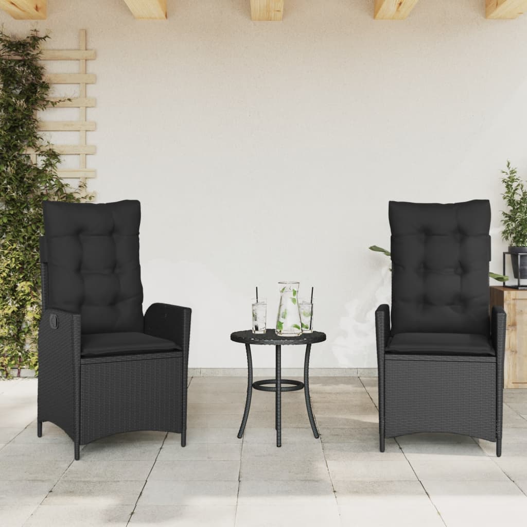 vidaXL 3-tlg. Bistro-Set mit Kissen Schwarz Poly Rattan