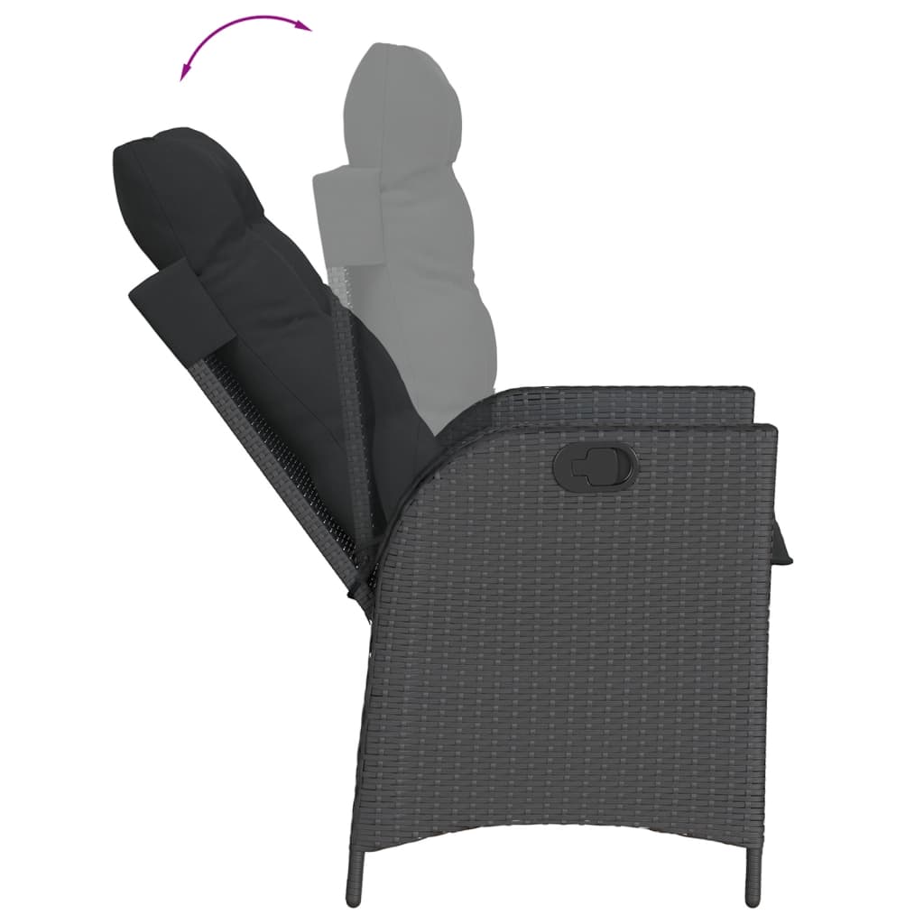 vidaXL 3-tlg. Bistro-Set mit Kissen Schwarz Poly Rattan