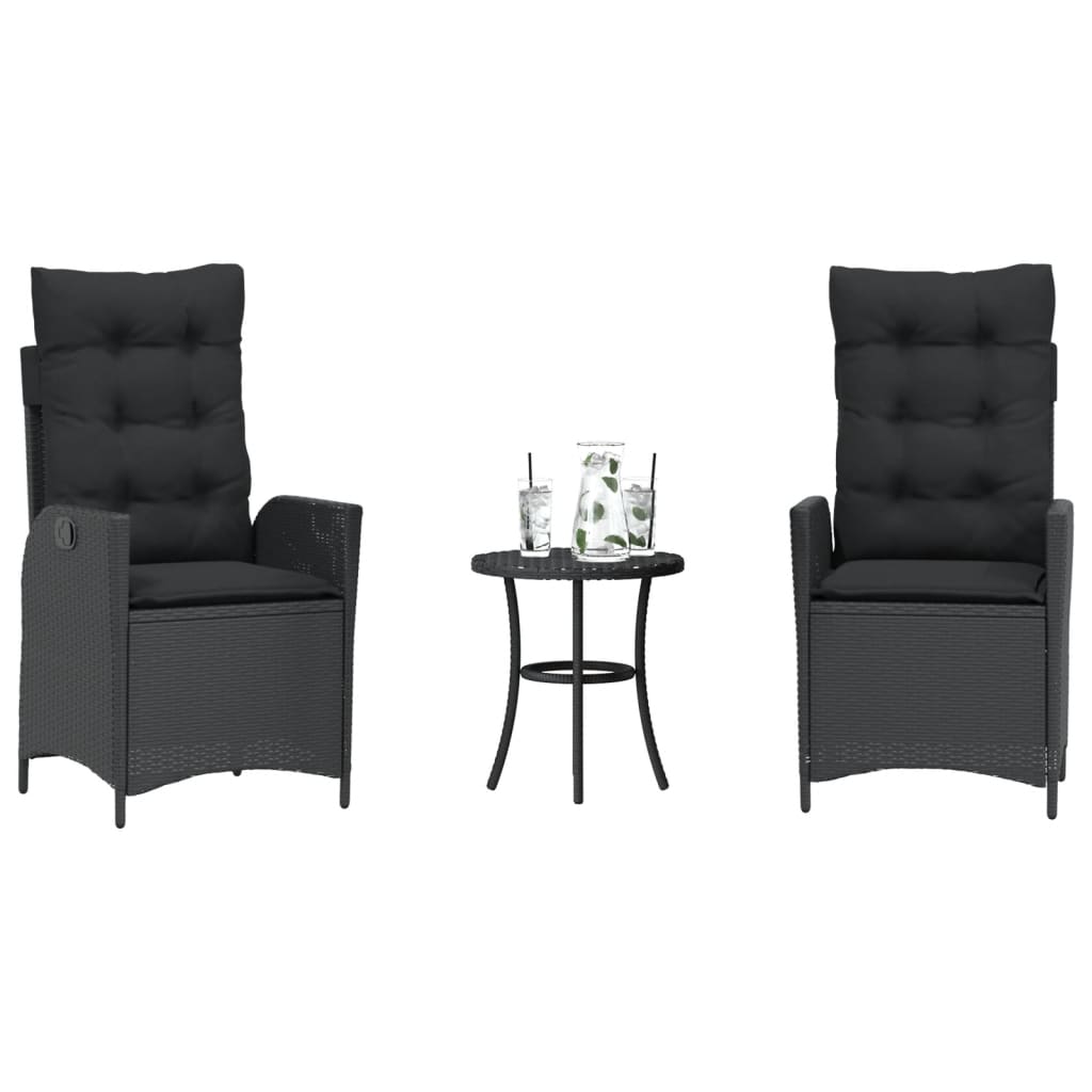 vidaXL 3-tlg. Bistro-Set mit Kissen Schwarz Poly Rattan