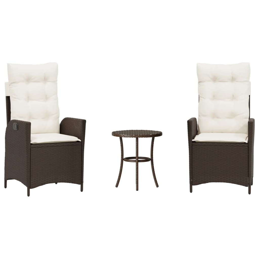 vidaXL 3-tlg. Bistro-Set mit Kissen Braun Poly Rattan