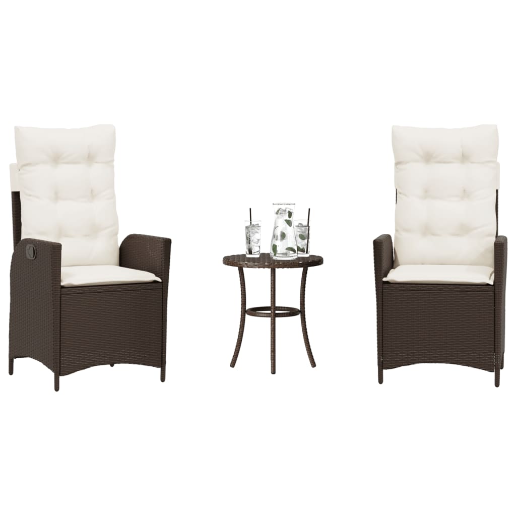 vidaXL 3-tlg. Bistro-Set mit Kissen Braun Poly Rattan