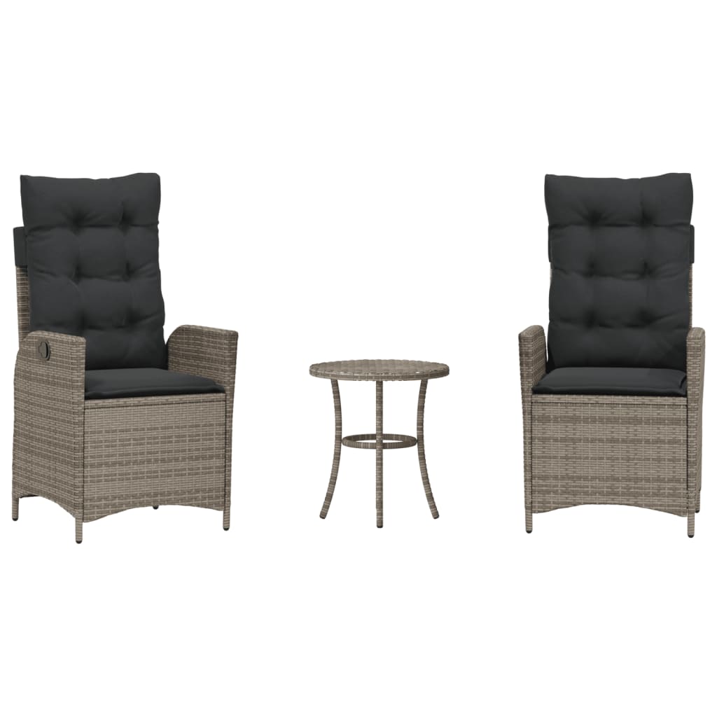 vidaXL 3-tlg. Bistro-Set mit Kissen Grau Poly Rattan