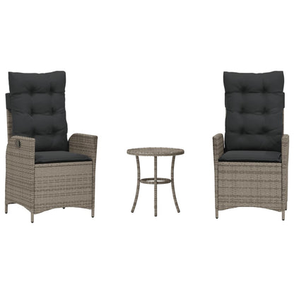 vidaXL 3-tlg. Bistro-Set mit Kissen Grau Poly Rattan