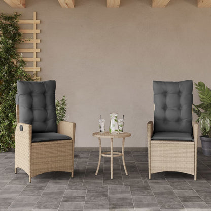 3-tlg. Bistro-Set mit Kissen Beigemischung Poly Rattan