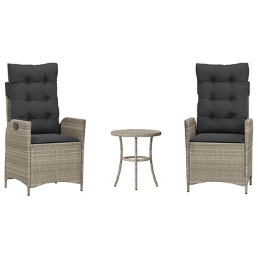 vidaXL 3-tlg. Bistro-Set mit Kissen Hellgrau Poly Rattan