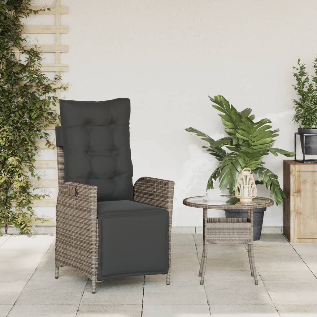 vidaXL Gartensessel mit Fußteil Verstellbar Grau Poly Rattan