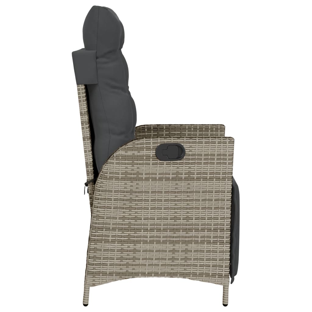 vidaXL Gartensessel mit Fußteil Verstellbar Grau Poly Rattan