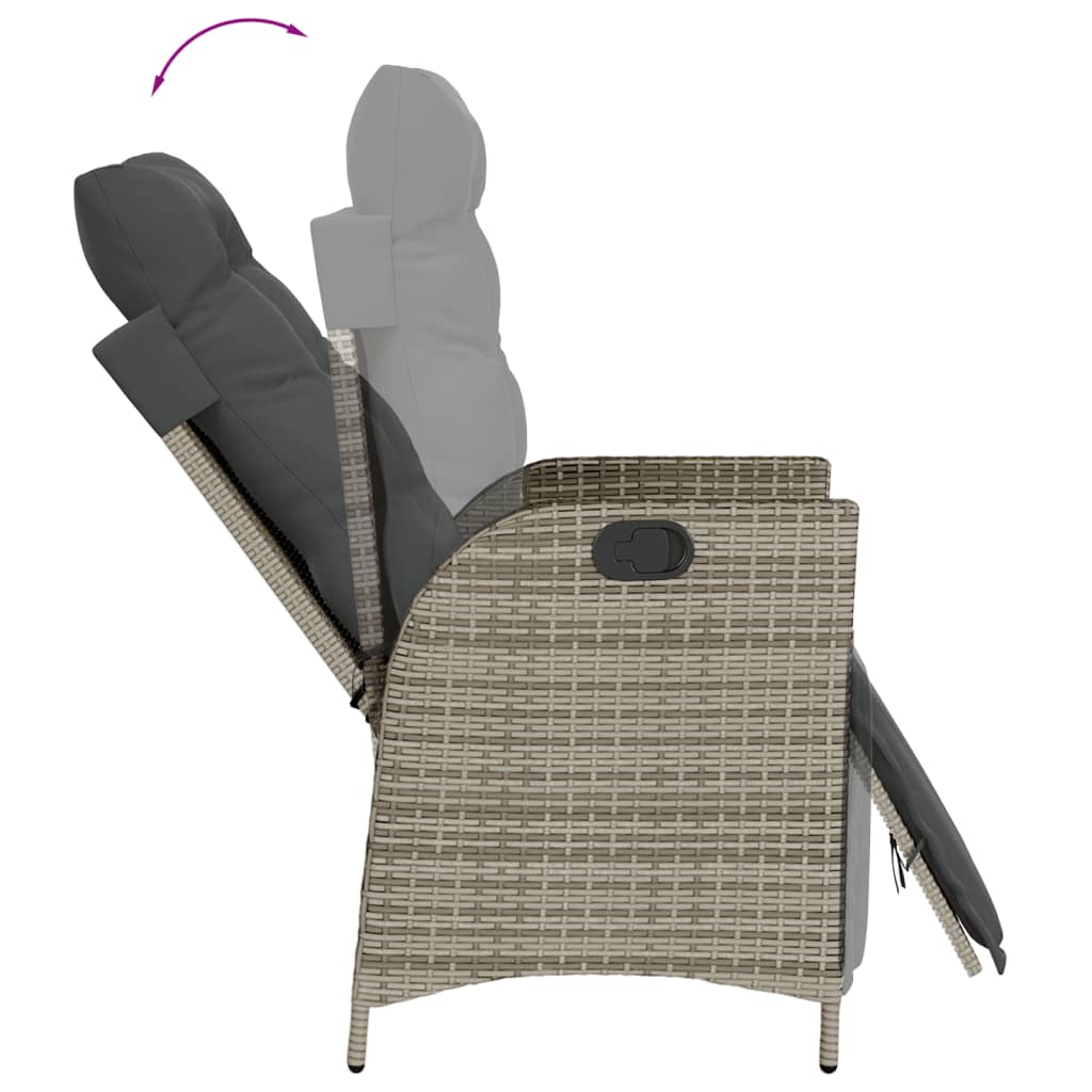 vidaXL Gartensessel mit Fußteil Verstellbar Grau Poly Rattan