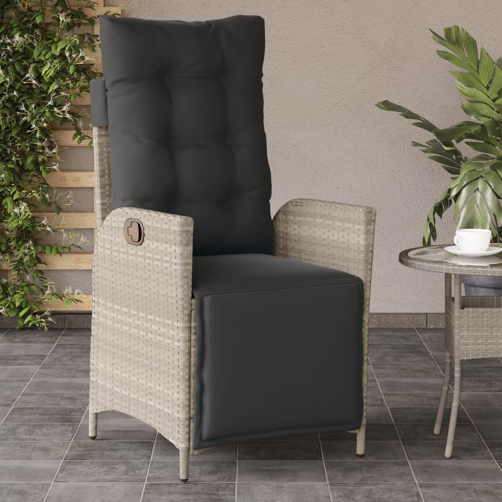 vidaXL Fauteuil de jardin avec repose-pieds réglable Gris clair Résine tressée